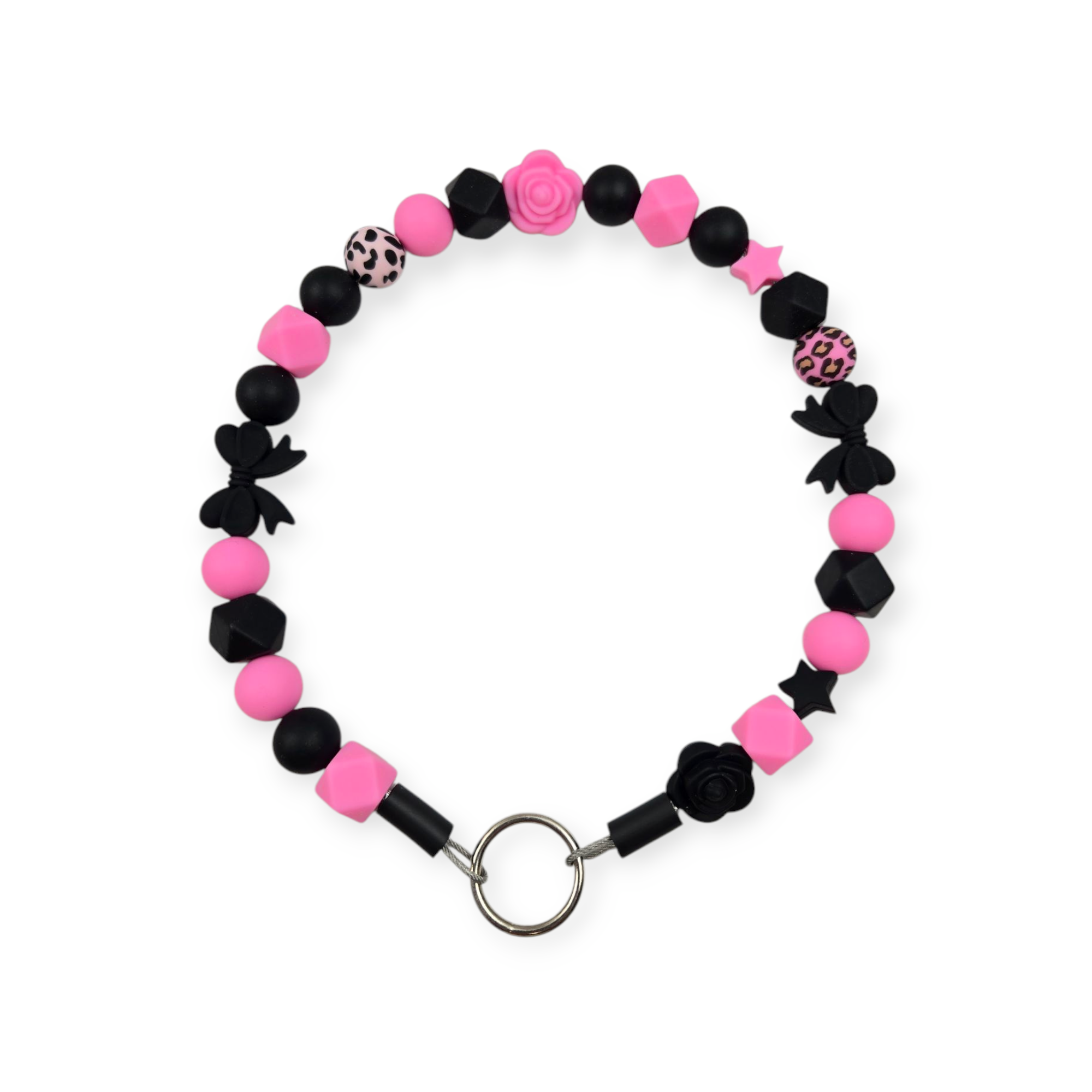 Black & Pink Beaded Collar - 18"