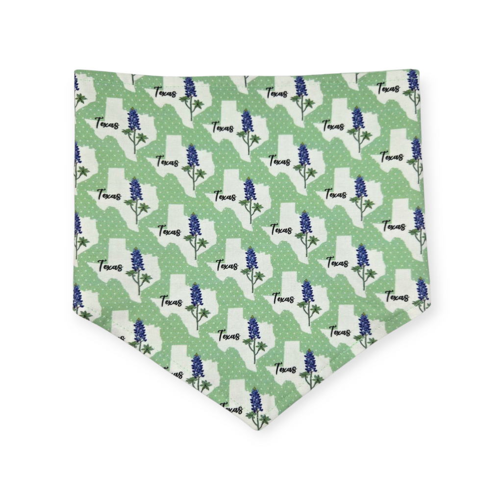 Bluebonnets & Texas /Mint Plaid Reversible Tie-on Bandana (Large)