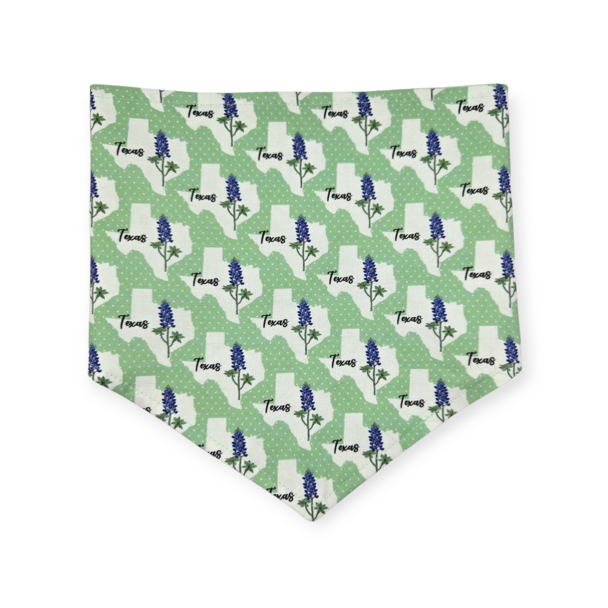 Bluebonnets & Texas /Mint Plaid Reversible Tie-on Bandana (Large)
