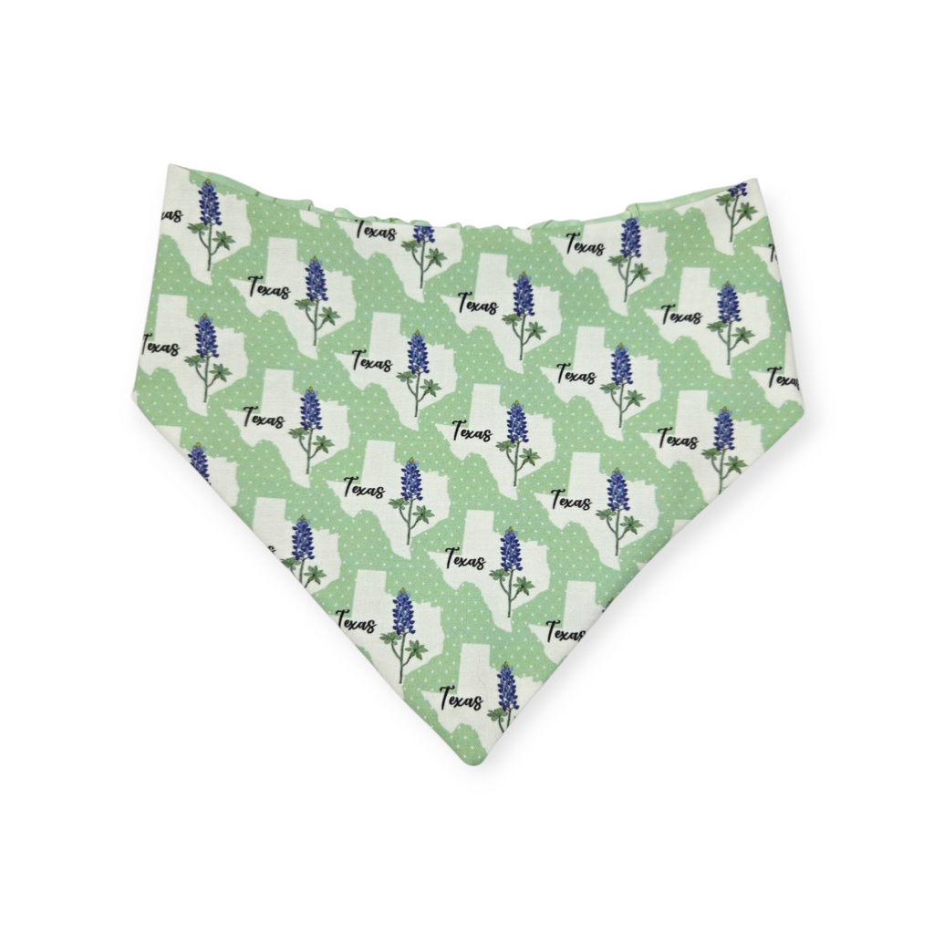 Bluebonnets & Texas /Mint Plaid Reversible Slip-on Scrunchie Bandana (Medium/Large)