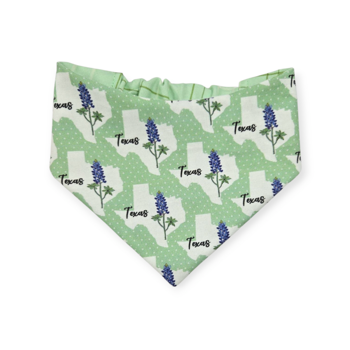 Bluebonnets & Texas /Mint Plaid Reversible Slip-on Scrunchie Bandana (Small)