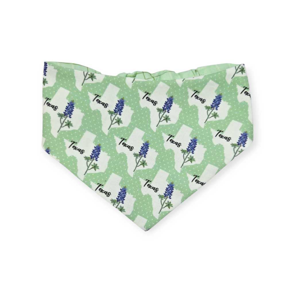 Bluebonnets & Texas /Mint Plaid Reversible Slip-on Scrunchie Bandana (Medium)