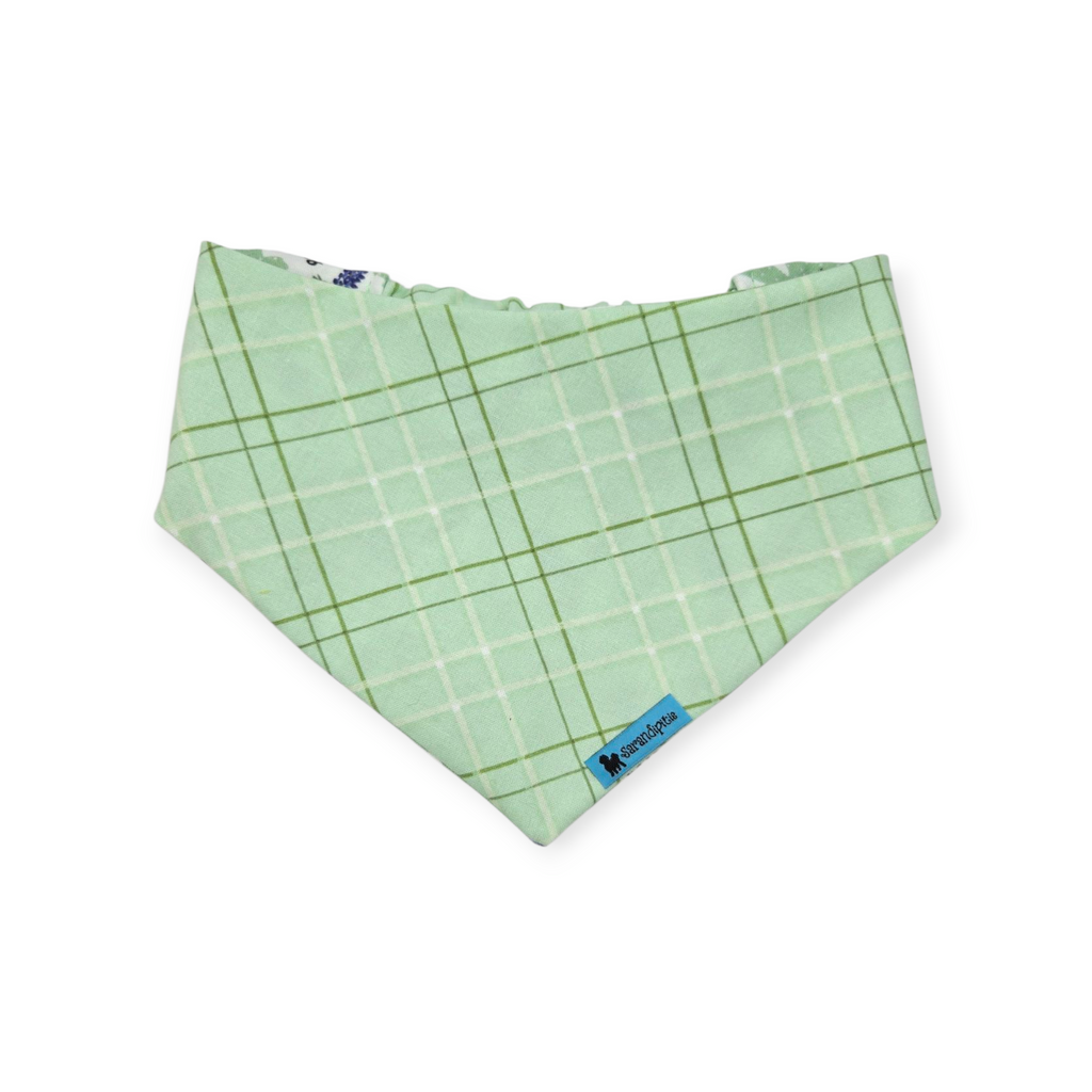 Bluebonnets & Texas /Mint Plaid Reversible Slip-on Scrunchie Bandana (Medium)