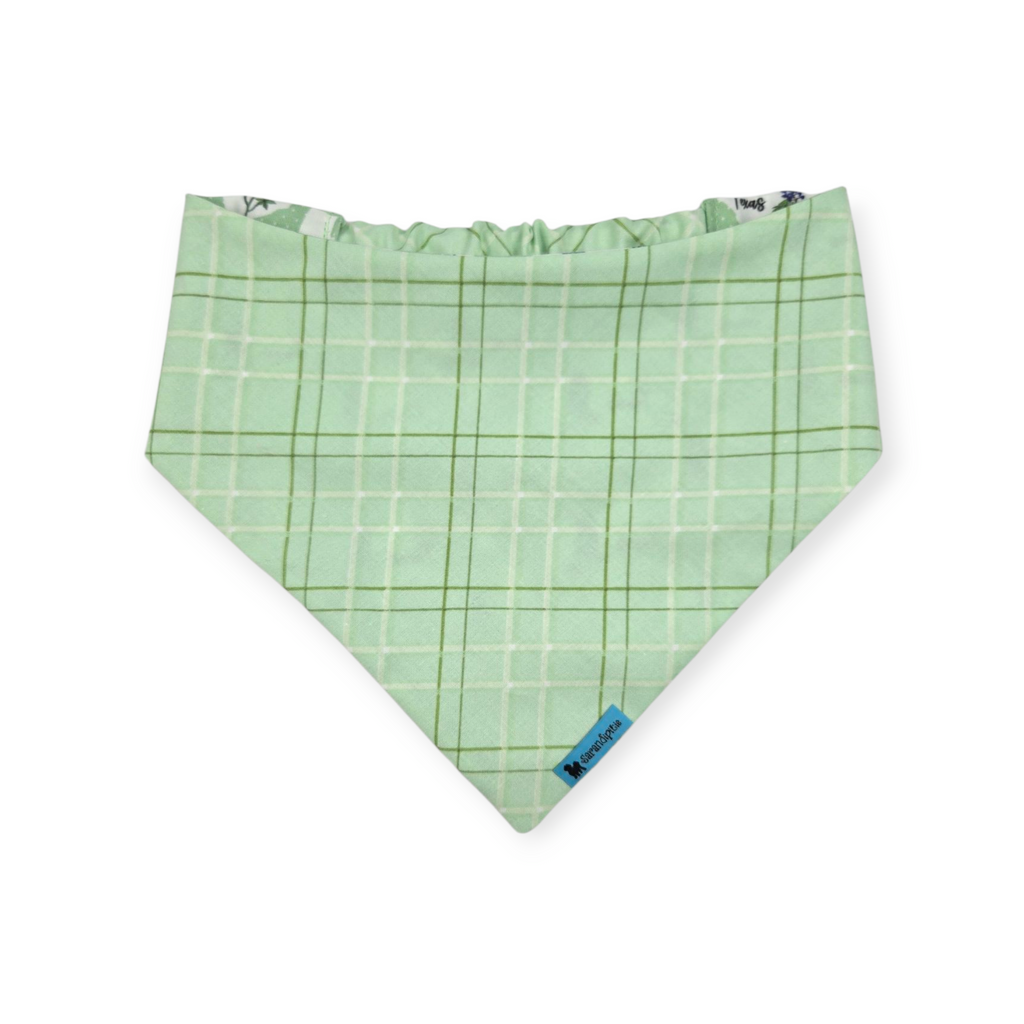 Bluebonnets & Texas /Mint Plaid Reversible Slip-on Scrunchie Bandana (Large)