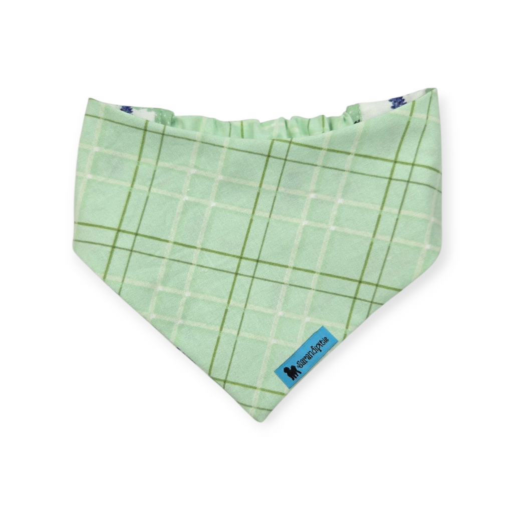 Bluebonnets & Texas /Mint Plaid Reversible Slip-on Scrunchie Bandana (Small)