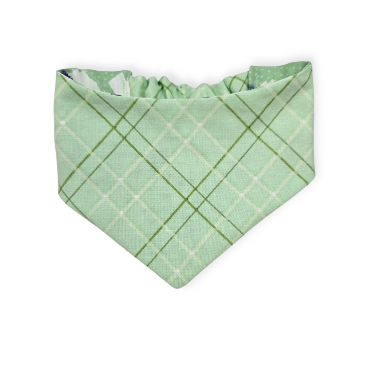 Bluebonnets & Texas /Mint Plaid Reversible Slip-on Scrunchie Bandana (X-Small/Small)