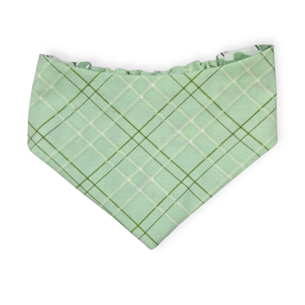 Bluebonnets & Texas /Mint Plaid Reversible Slip-on Scrunchie Bandana (Small/Medium)