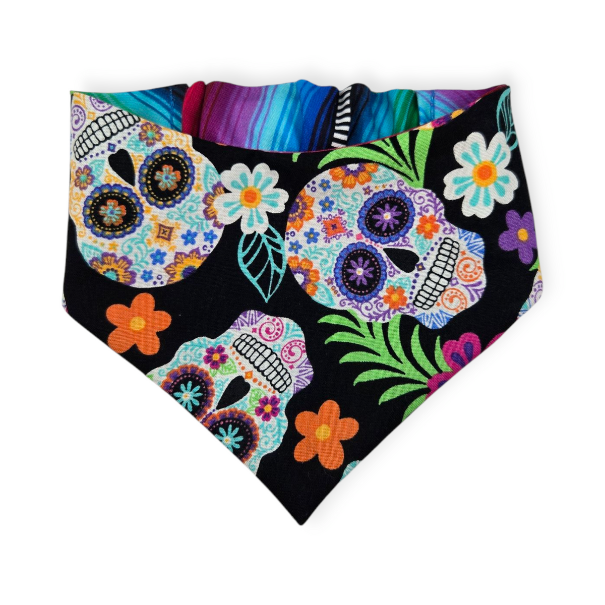 Tropical Sugar Skulls/In Queso Emergency Reversible Slip-on Scrunchie Bandana (Small)
