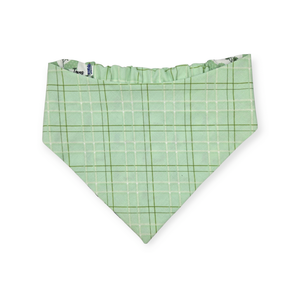 Bluebonnets & Texas /Mint Plaid Reversible Slip-on Scrunchie Bandana (X-Large)