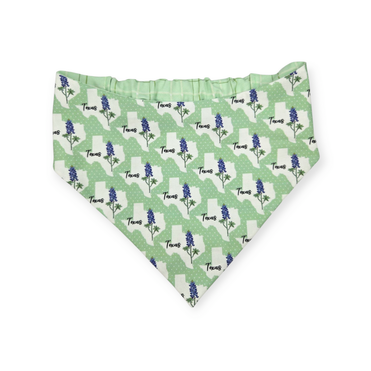 Bluebonnets & Texas /Mint Plaid Reversible Slip-on Scrunchie Bandana (X-Large)