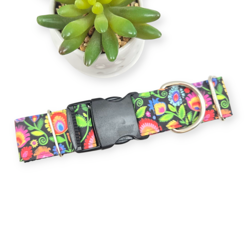 Folk Art Floral Dog Collar (Large, 1.5" wide)