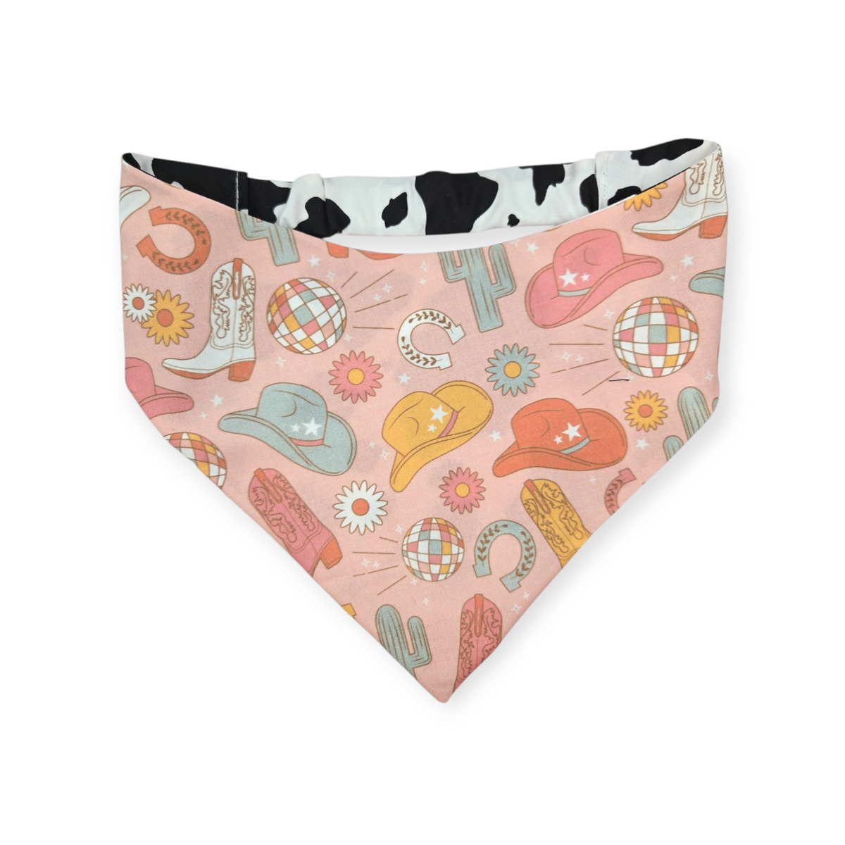 Disco Cowgirl/Cow Spots Reversible Slip-on Scrunchie Bandana (Large/X-Large)