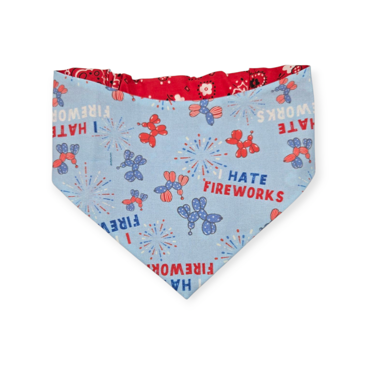 I Hate Fireworks/Red Paisley Reversible Slip-on Scrunchie Bandana (Medium)