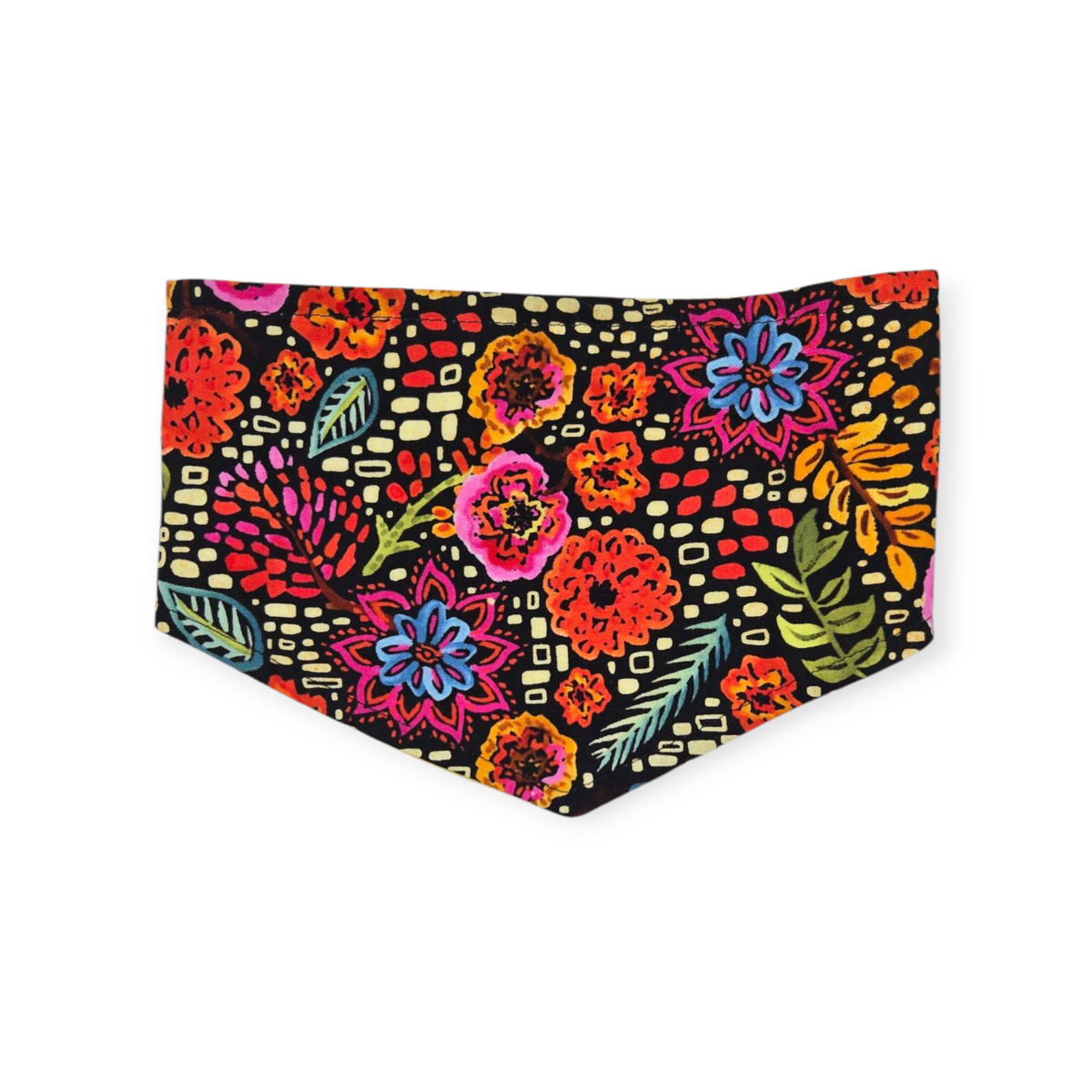 Brushstroke Flowers/Yellow Plaid Reversible Tie-on Bandana (X-Small)