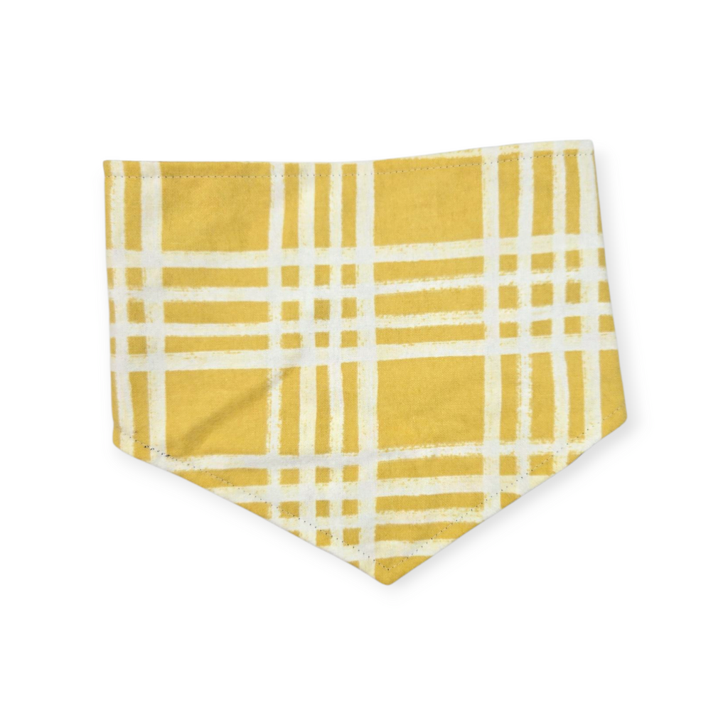 Brushstroke Flowers/Yellow Plaid Reversible Tie-on Bandana (Medium)