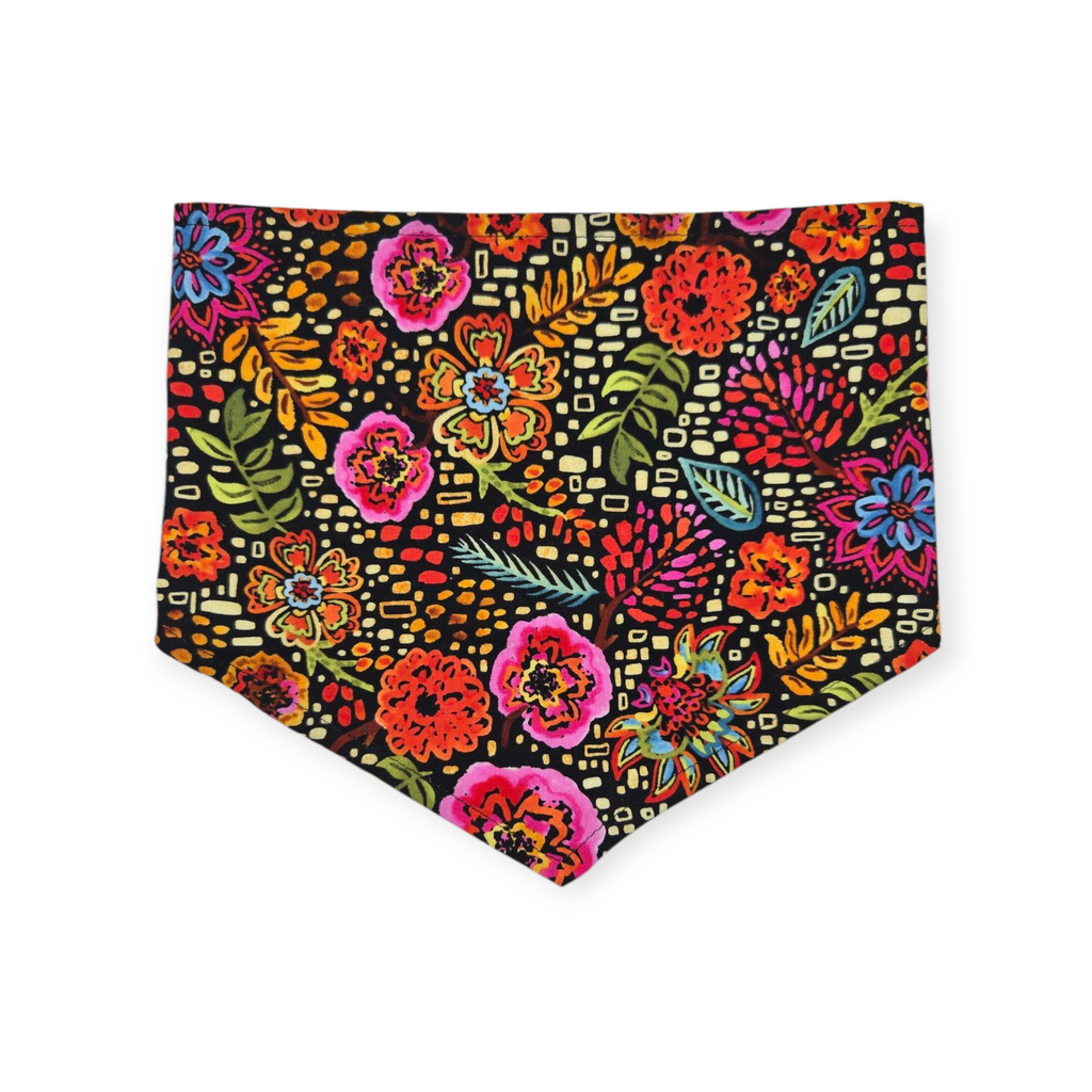 Brushstroke Flowers/Yellow Plaid Reversible Tie-on Bandana (Medium)