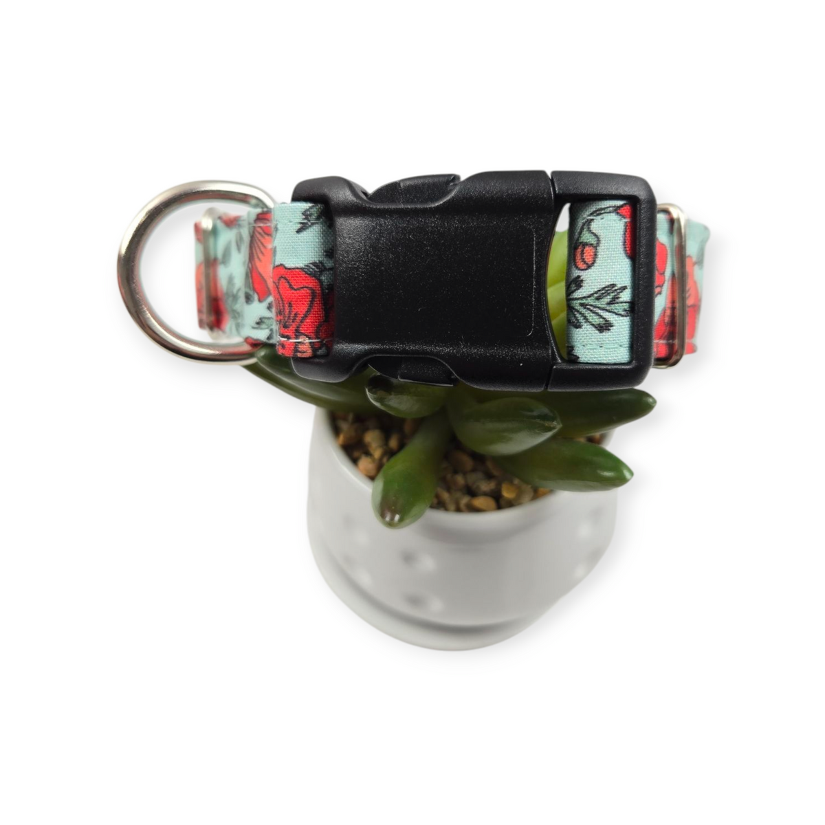 Poppy Floral on Blue Dog collar (Medium, 1" wide)
