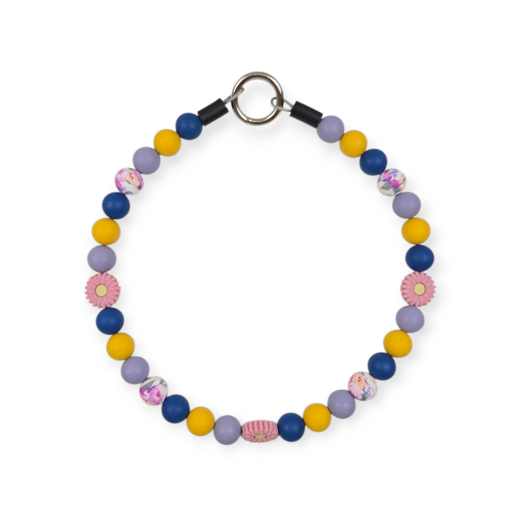 Mauve Daisy, Navy, Lilac & Mustard Beaded Collar - 19.75"