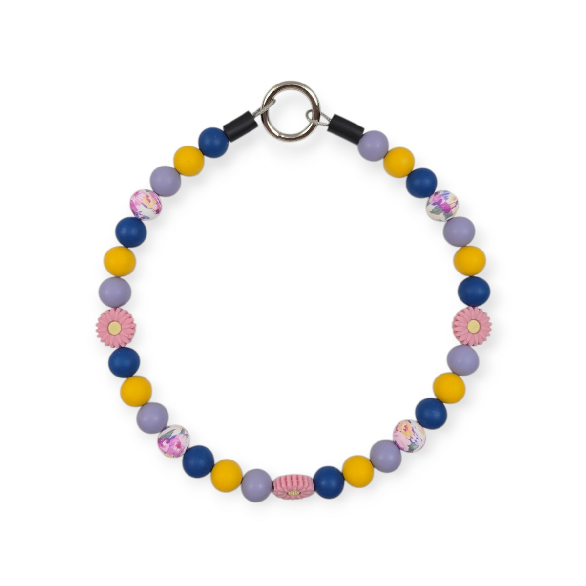 Mauve Daisy, Navy, Lilac & Mustard Beaded Collar - 19.75"