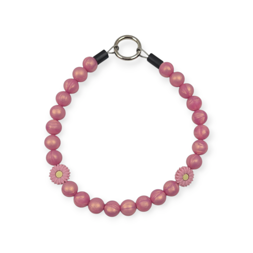Mauve Shimmer & Daisies Beaded Collar - 17.25"