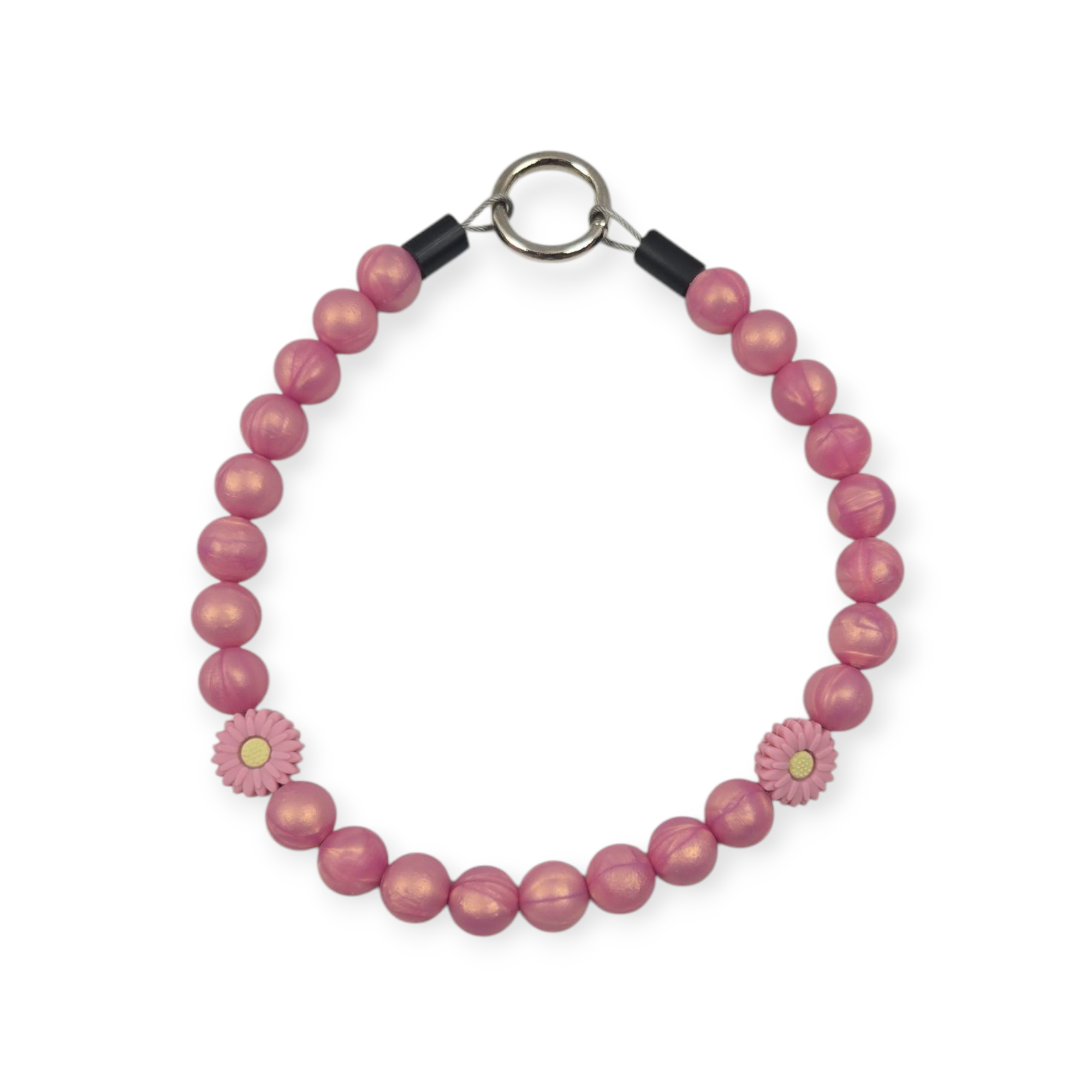 Mauve Shimmer & Daisies Beaded Collar - 17.25"