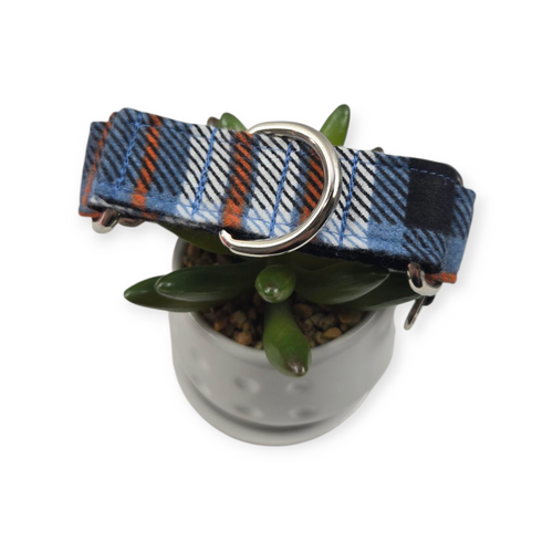 Blue & Orange Plaid Martingale Dog Collar (Medium, 1" wide)
