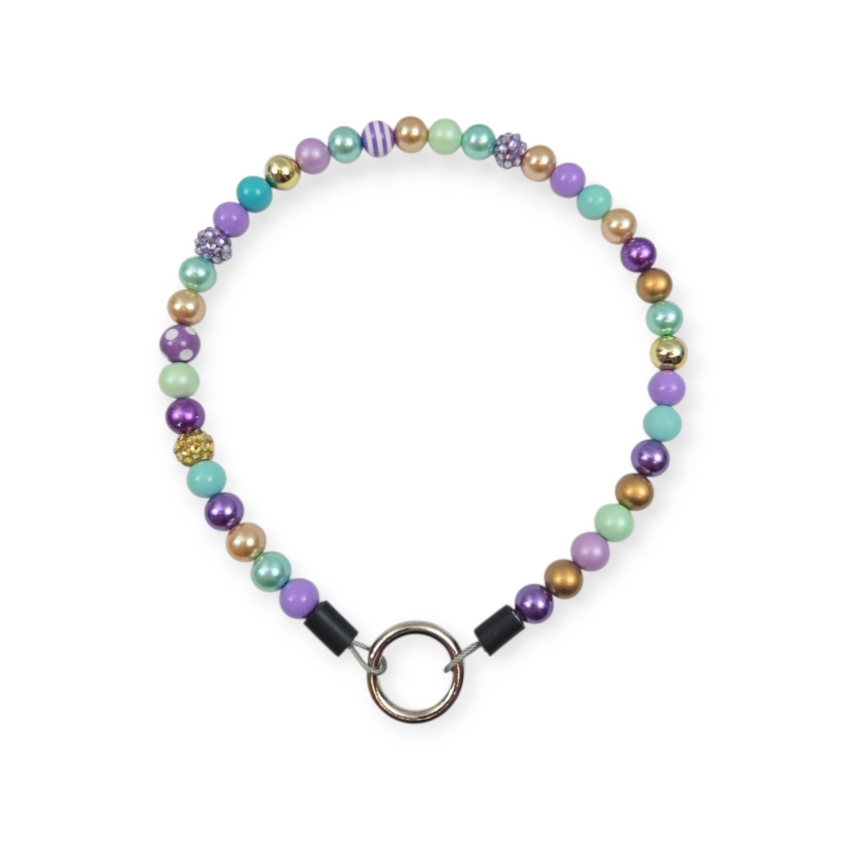 Lilac, Gold & Aqua Beaded Collar - 19"