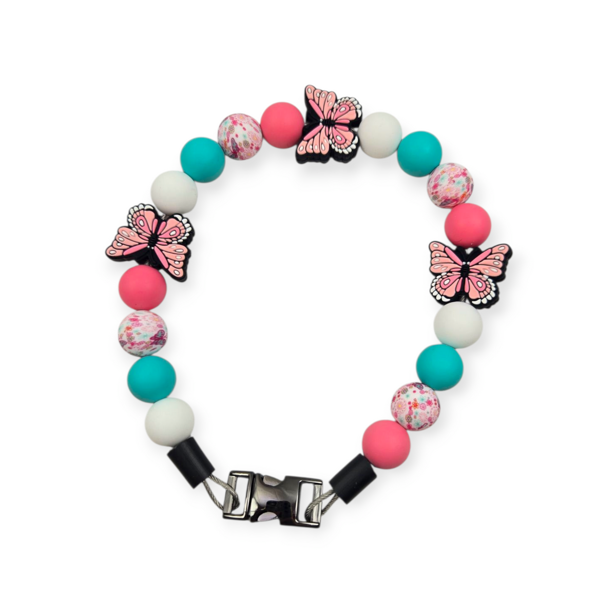 Pink Butterfly Beaded Collar - 14"