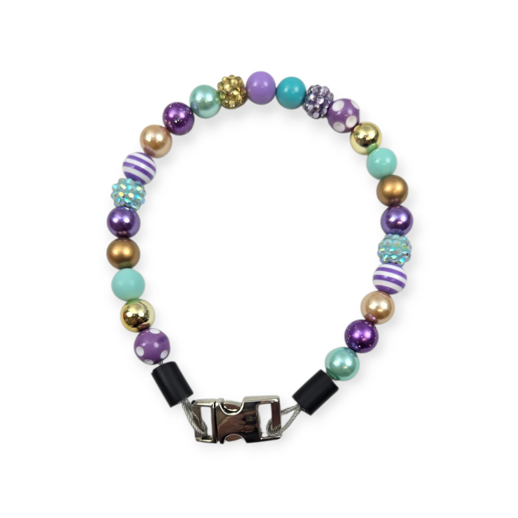 Lilac, Gold & Aqua Beaded Collar - 13"