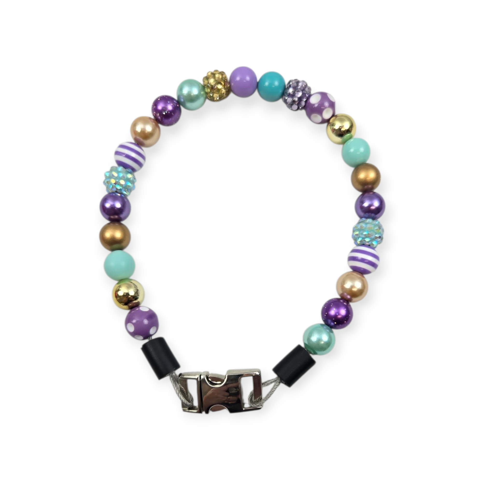 Lilac, Gold & Aqua Beaded Collar - 13"
