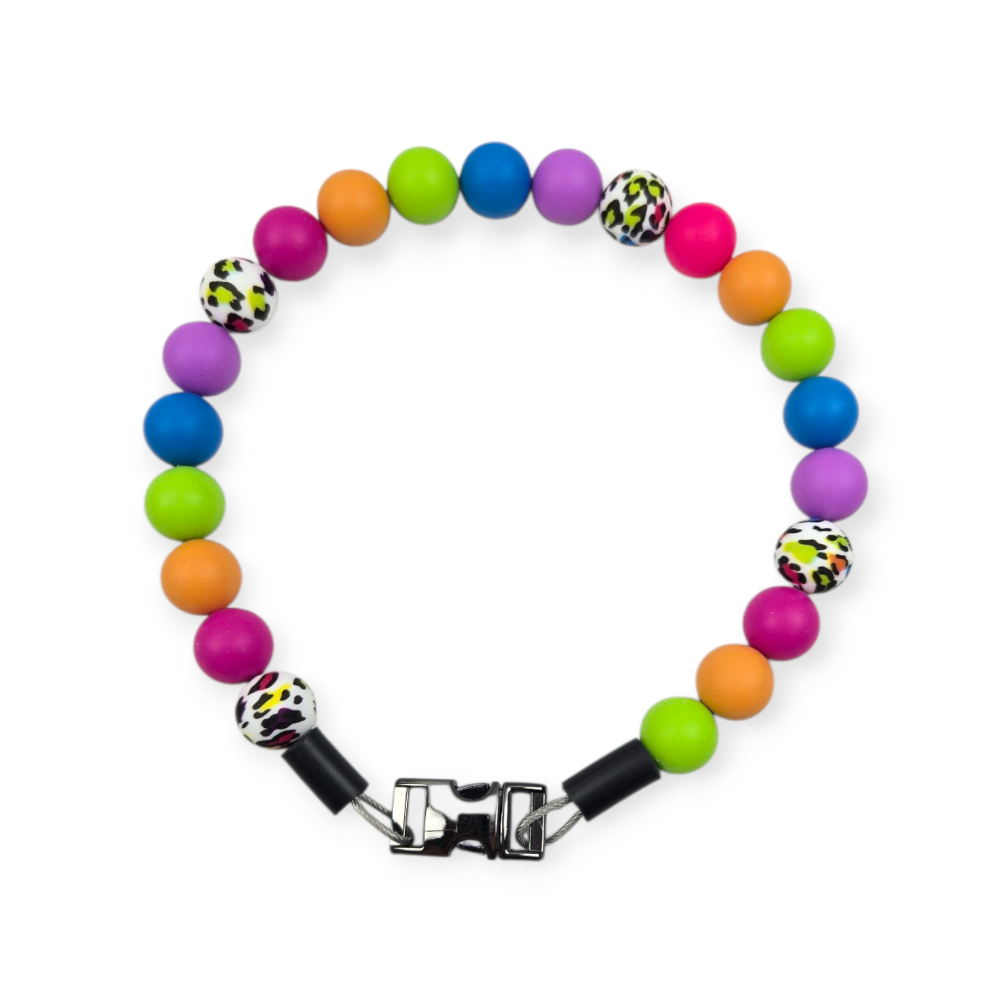 Rainbow Leopard Beaded Collar - 15"