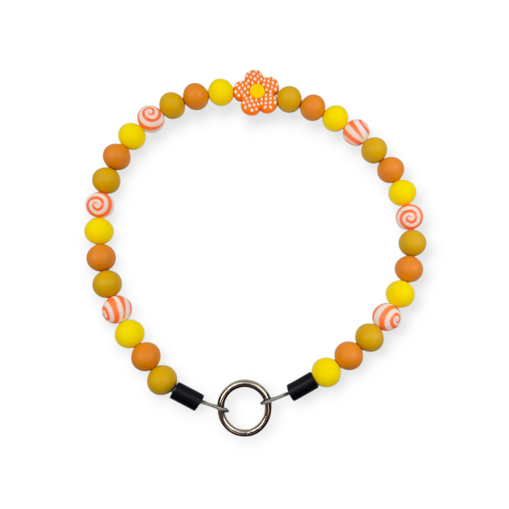 Orange Retro Flower Beaded Collar - 20"