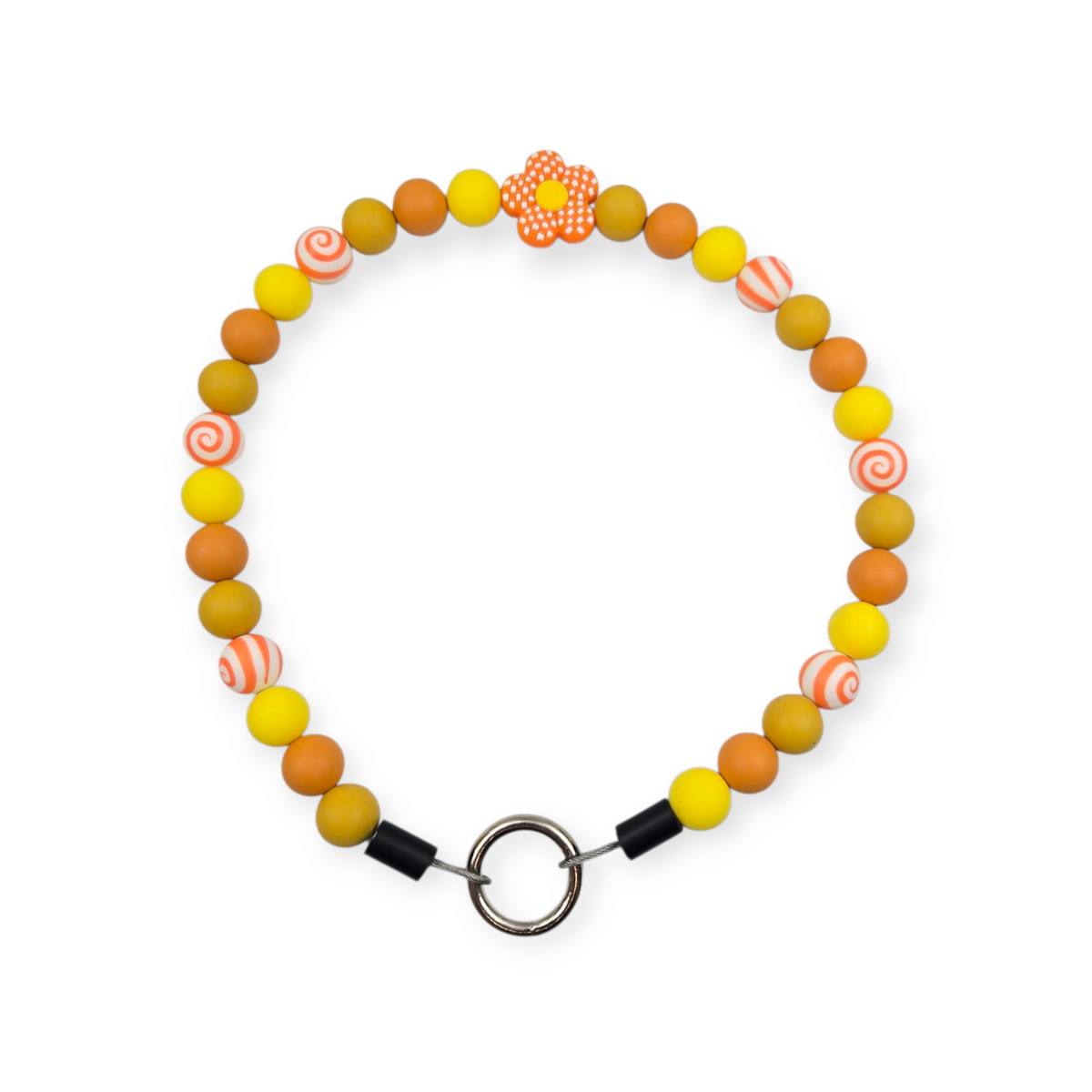 Orange Retro Flower Beaded Collar - 20"