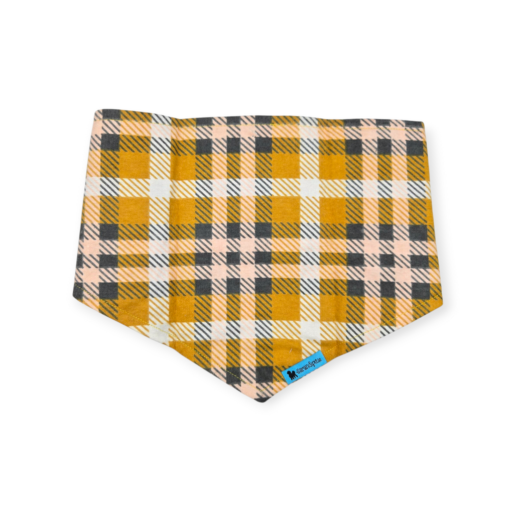Pumpkin Ravens/Mustard Plaid Reversible Tie-on Bandana (Medium)