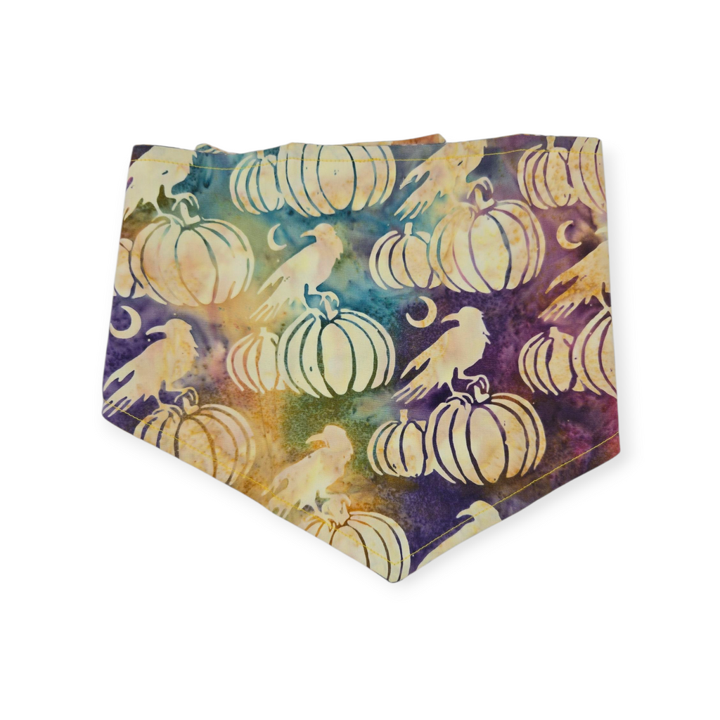 Pumpkin Ravens/Mustard Plaid Reversible Tie-on Bandana (Medium)