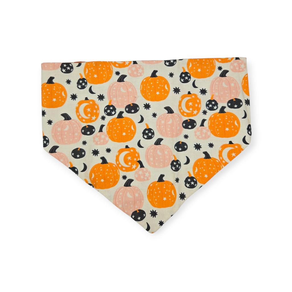 Pumpkin Fall Moon & Stars Boho/Art Deco Palms Reversible Slip-on Scrunchie Bandana (Large/X-Large)