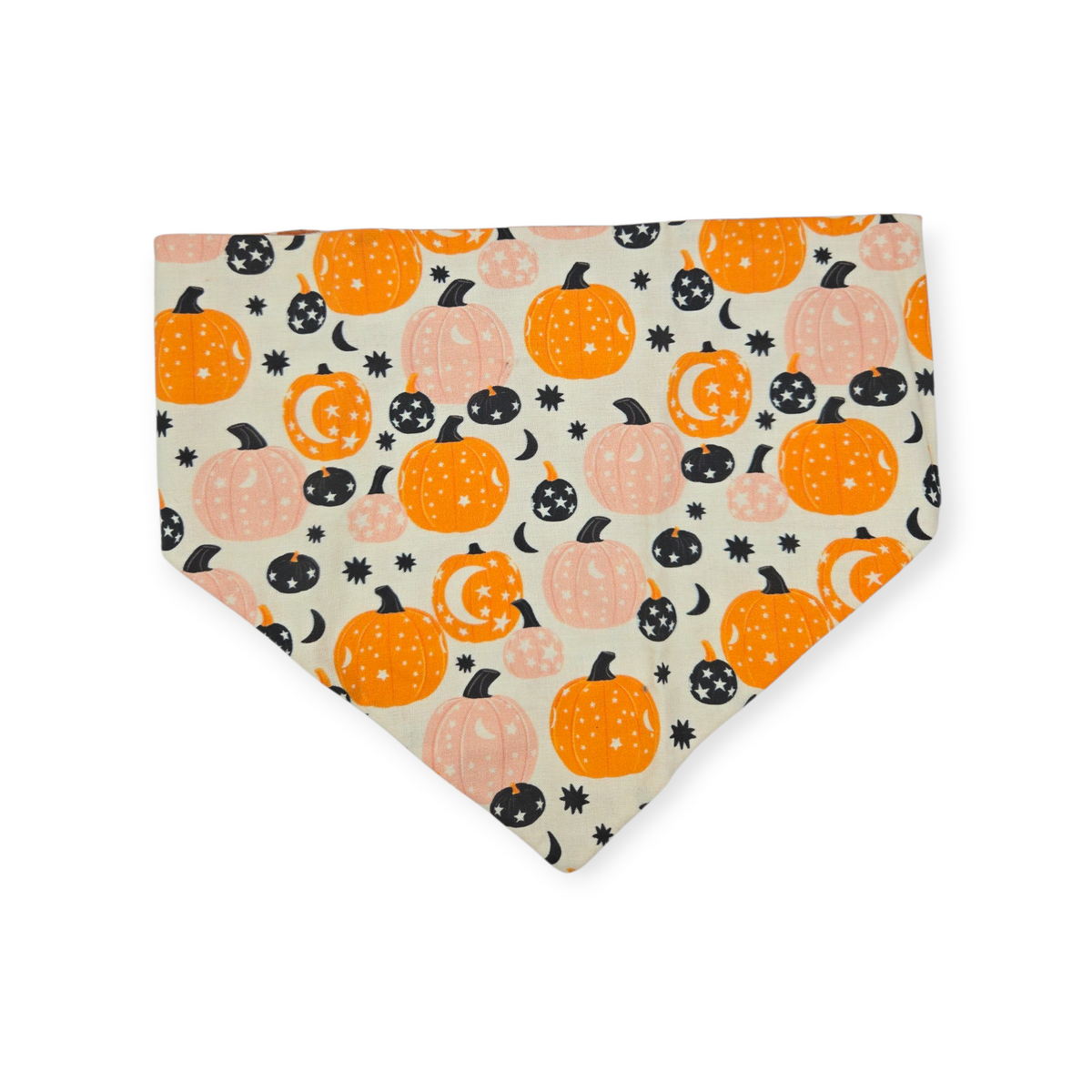 Pumpkin Fall Moon & Stars Boho/Art Deco Palms Reversible Slip-on Scrunchie Bandana (Large/X-Large)