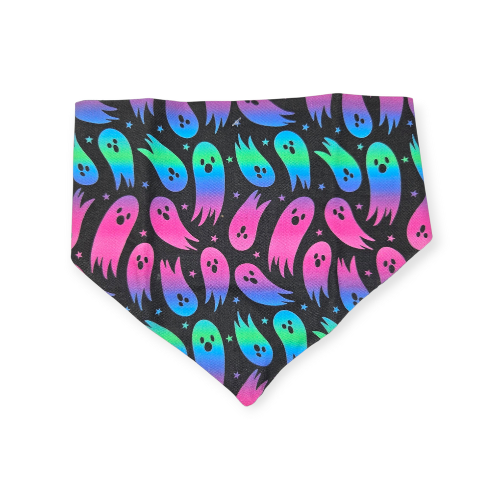 Rainbow Ghosts/Purple Distressed Plaid Slip-on Scrunchie Bandana (XX-Small)