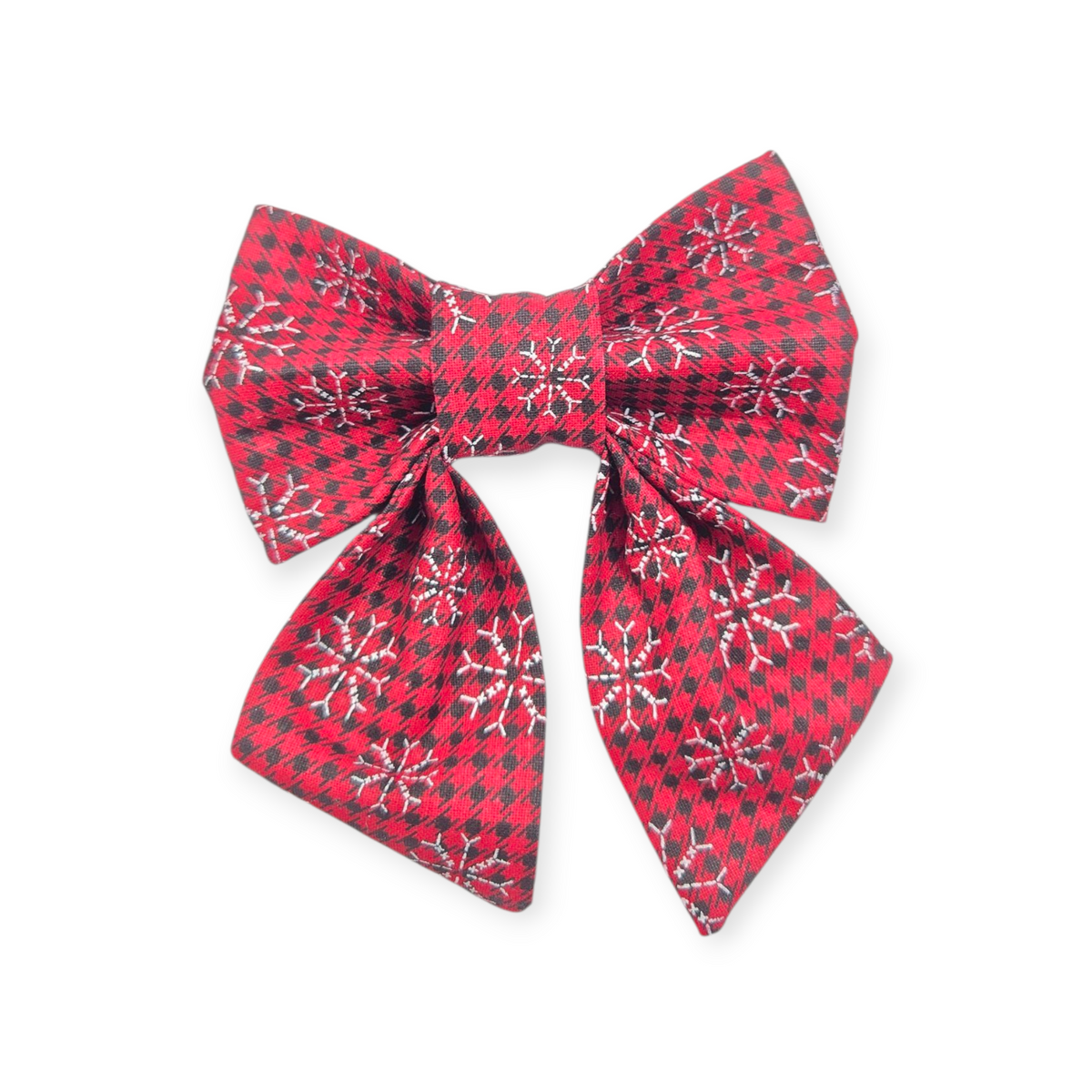Red Snowflakes Houndstooth Sailor Bow - 4"