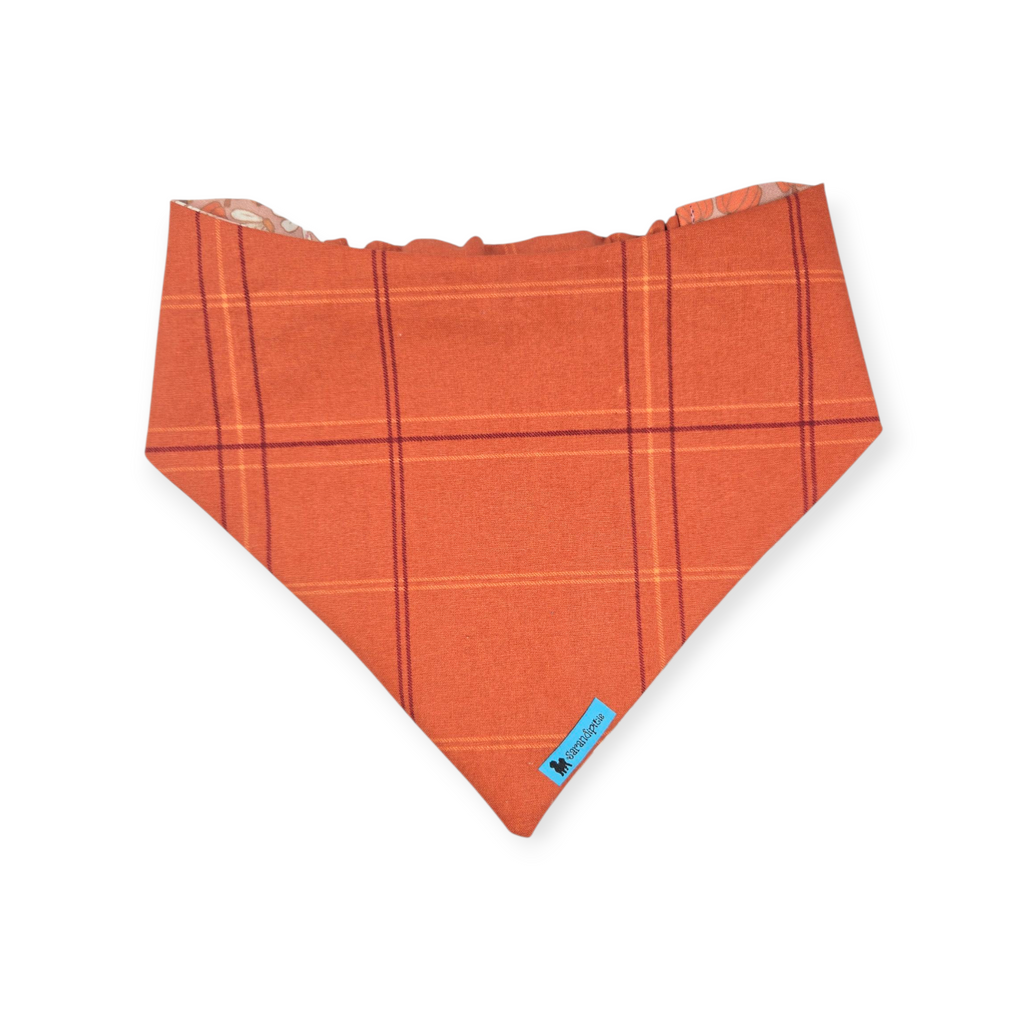 Daisy Pumpkins/ Orange Plaid Slip-on Scrunchie Bandana (Large)