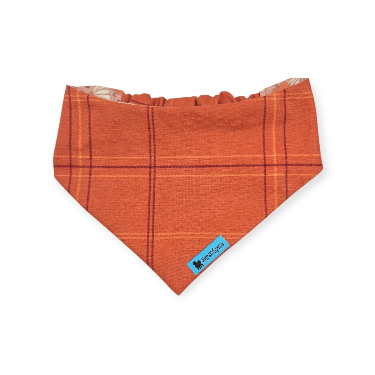 Daisy Pumpkins/ Orange Plaid Slip-on Scrunchie Bandana (Medium)
