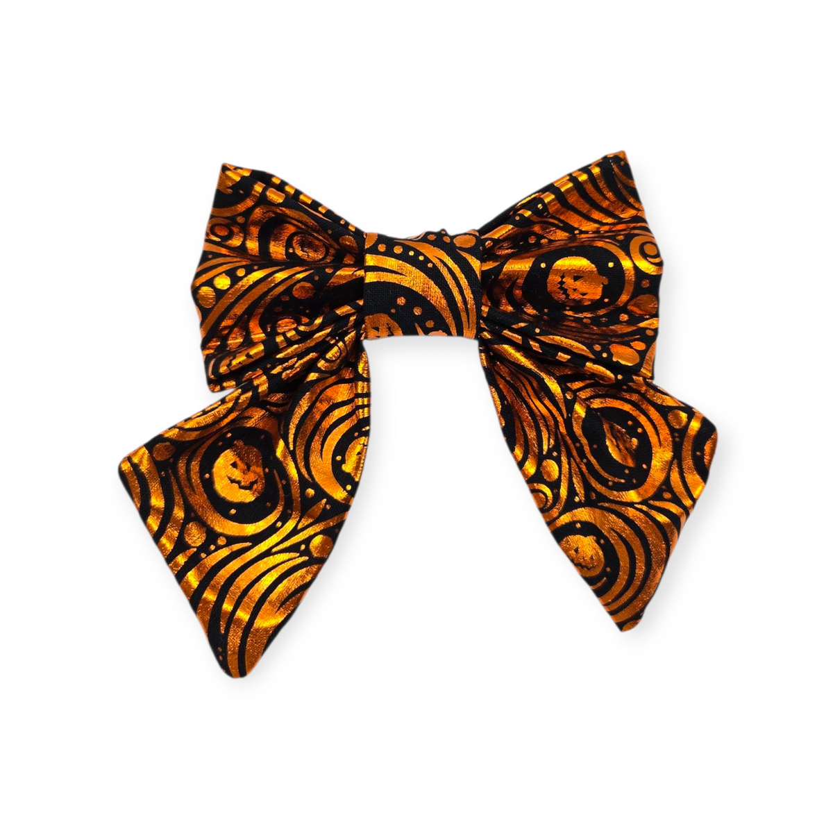 Jack-O-Lantern Foil Swirls Sailor Bow - 4"