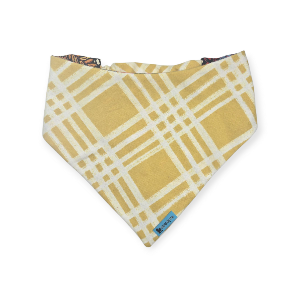 Brushstroke Flowers/Yellow Plaid Reversible Slip-on Scrunchie Bandana (Small)