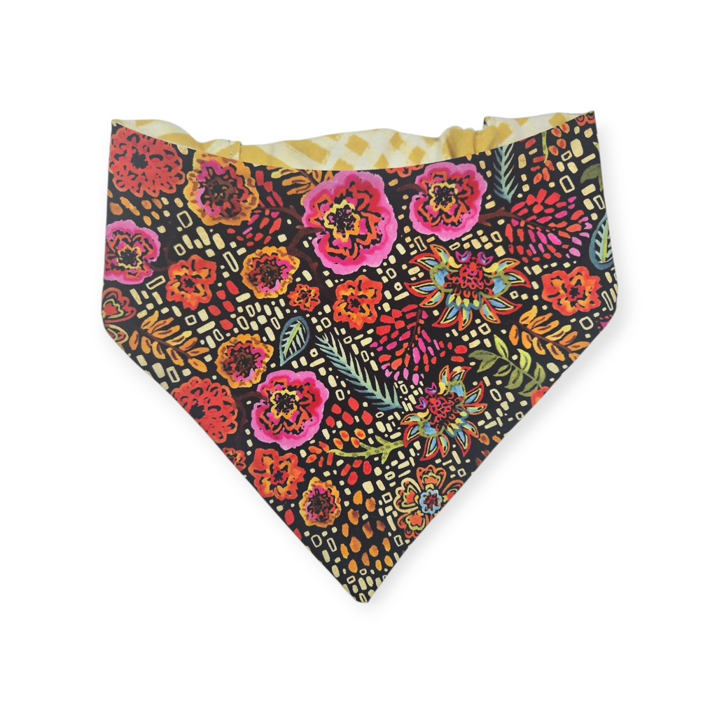 Brushstroke Flowers/Yellow Plaid Reversible Slip-on Scrunchie Bandana (X-Small/Small)