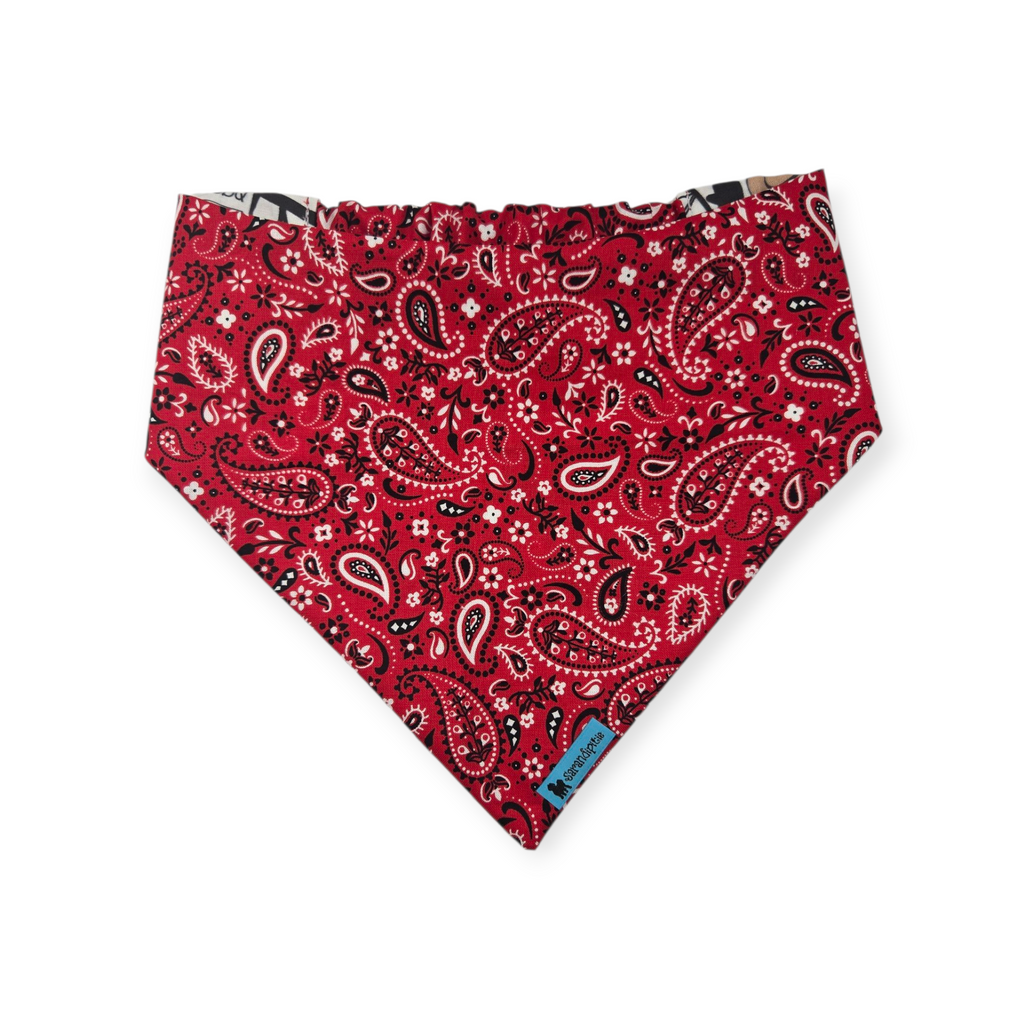Texas Symbols/Red Paisley Reversible Slip-on Scrunchie Bandana (Medium/Large)