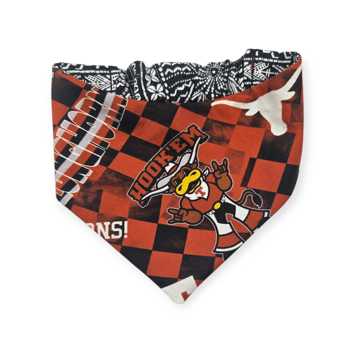 Longhorns/Geo Mosaic Reversible Slip-on Scrunchie Bandana (X-Small)