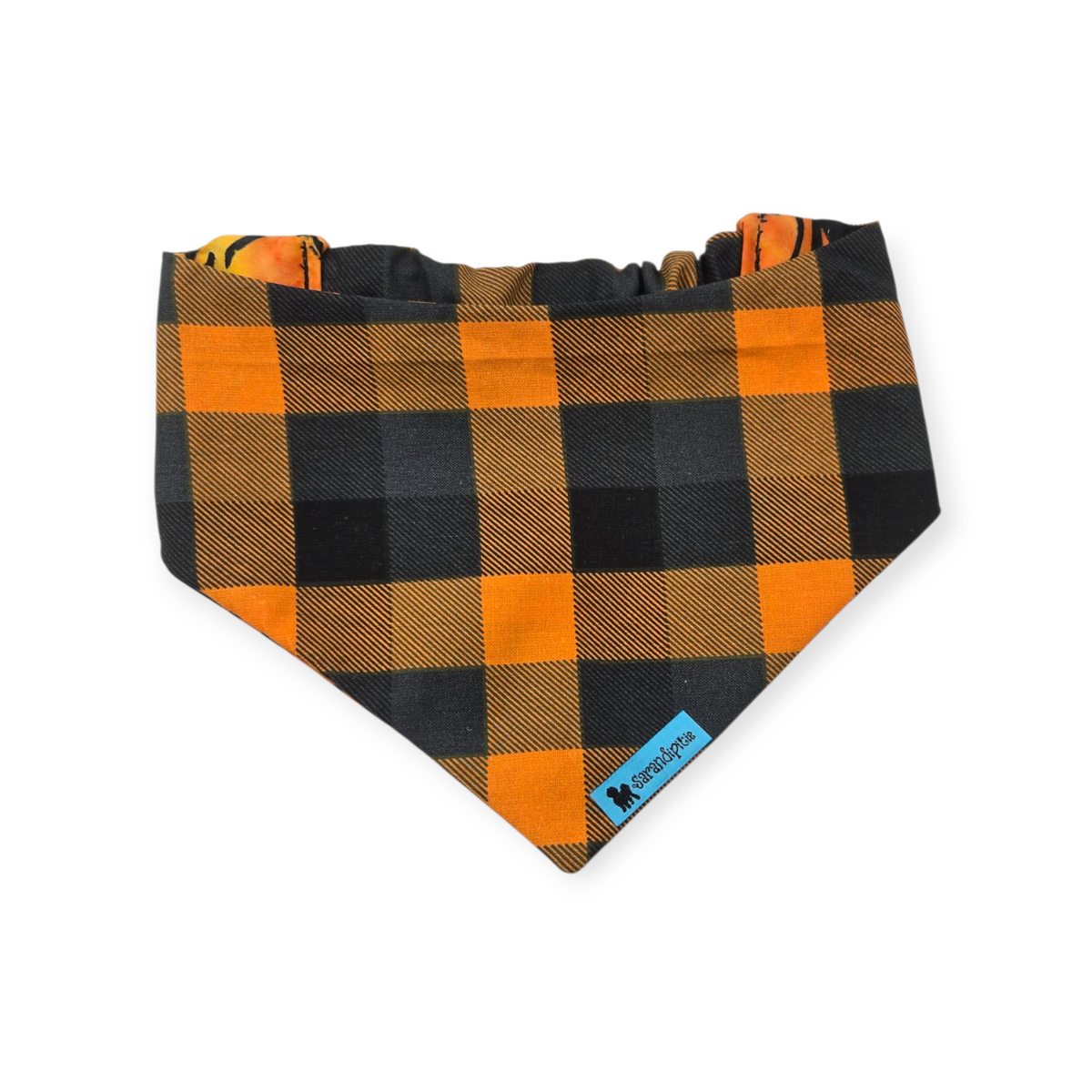 Bootiful/Halloween Plaid Reversible Slip-on Scrunchie Bandana (Small)