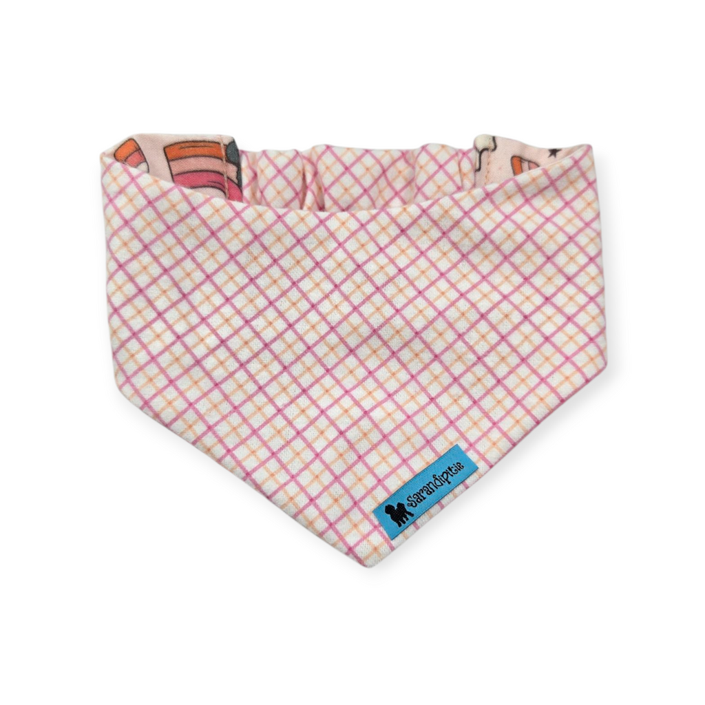 Spooky Cute Ghost/Pink Plaid Slip-on Scrunchie Bandana (Small/Medium)