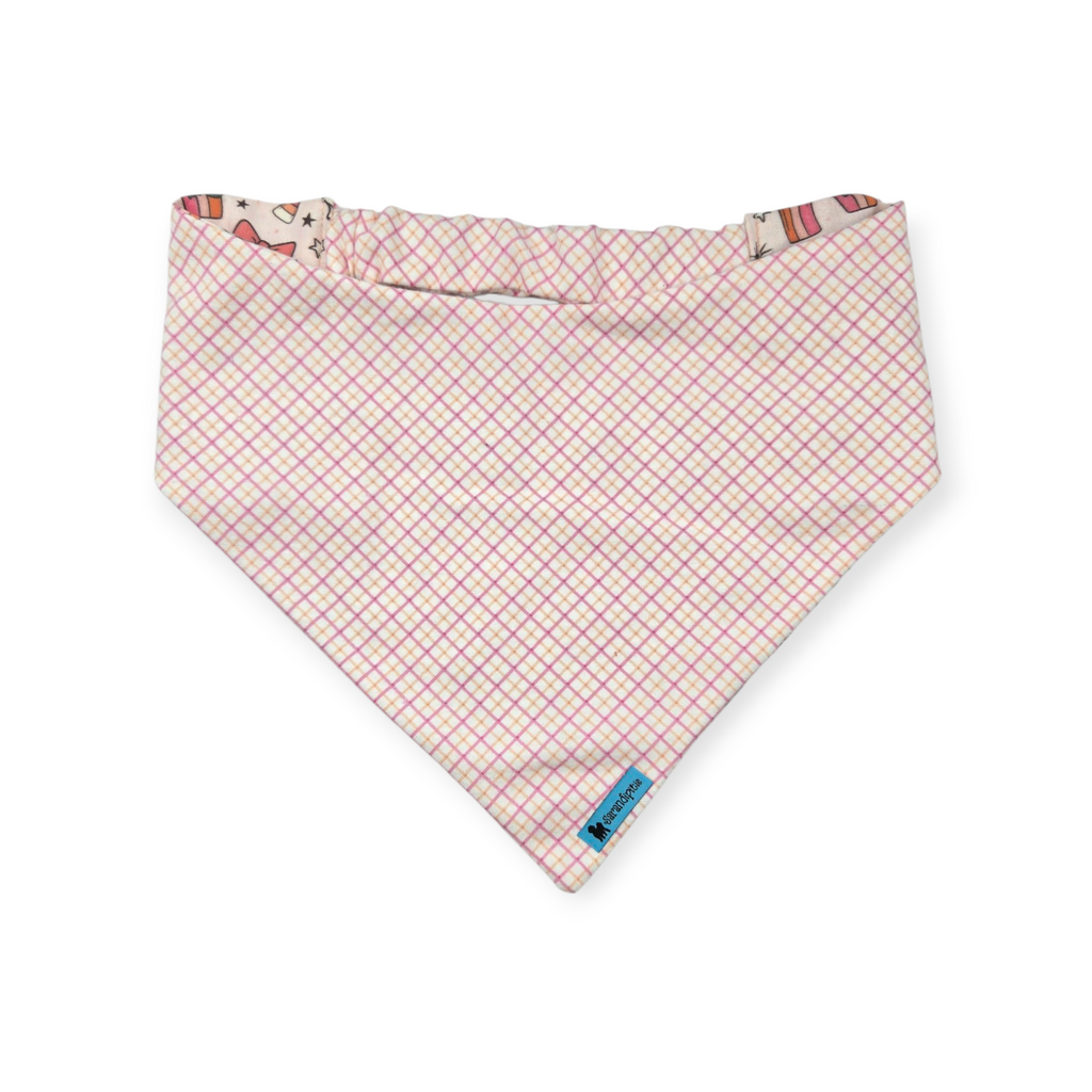 Spooky Cute Ghost/Pink Plaid Reversible Slip-on Scrunchie Bandana (Medium/Large)