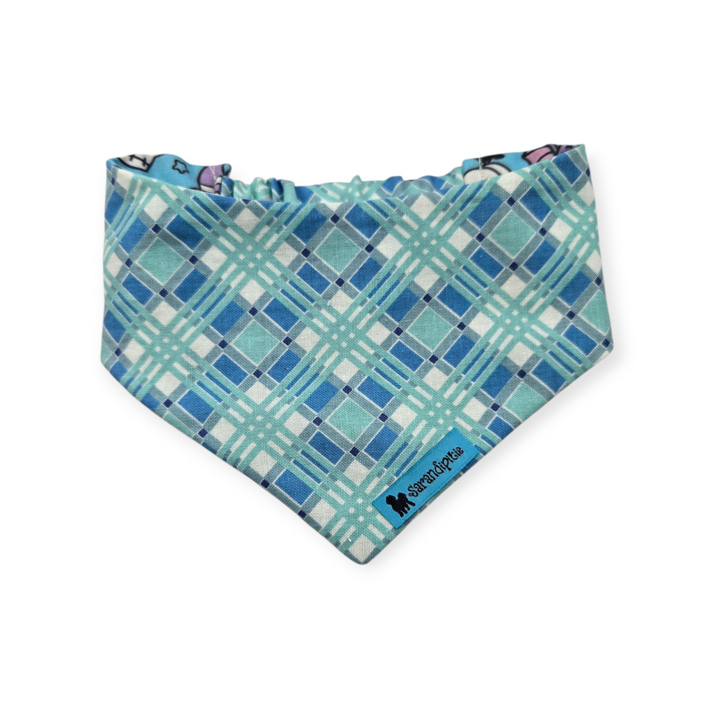 Pastel Halloween Charm/Blue Plaid Slip-on Scrunchie Bandana (Medium)